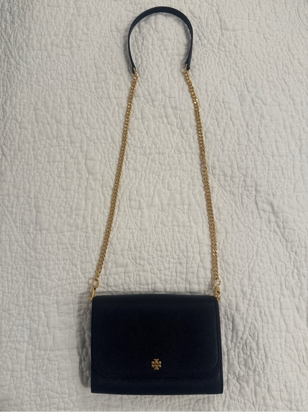 Tory Burch Navy Leather Crossbody with Gold Chain Strap